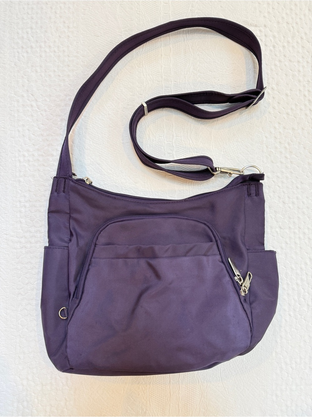 Travelon Anti-Theft Purple Poly Crossbody Bucket Tote Bag